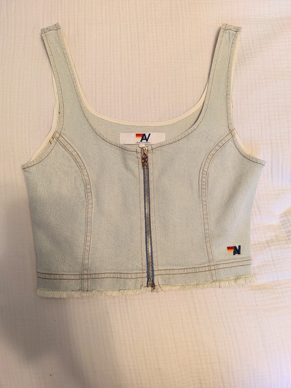 Aviator Nation Denim Zip-Front Crop Tank